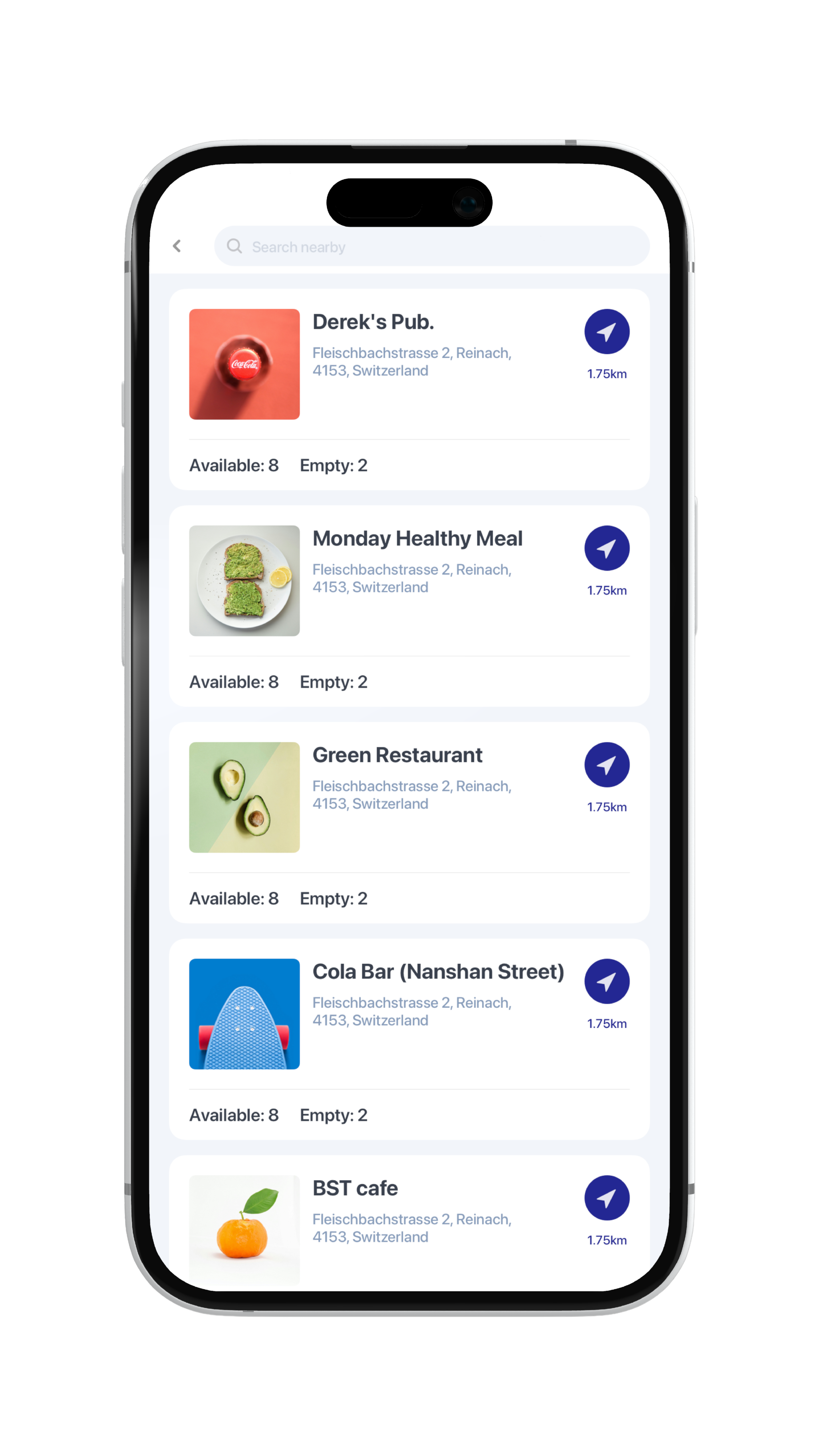 VoltStation app — search nearby list